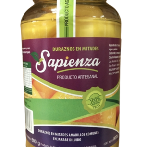 Duraznos en almibar Sapienza Frasco Vidrio x800grs