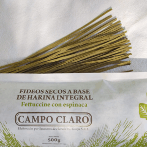 Fideos Fettuccine integrales con espinaca Campo Claro x500grs.